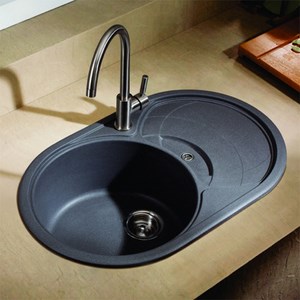 Уголемен размер на Кухненска мивка за вграждане Овала Бляк [010879]
